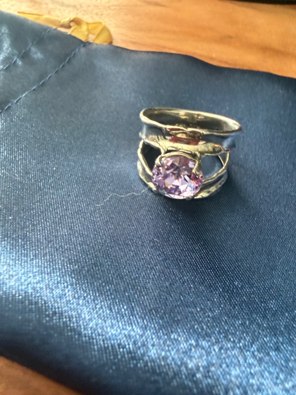 Silver-Tone Ring with Lavender Crystal Center